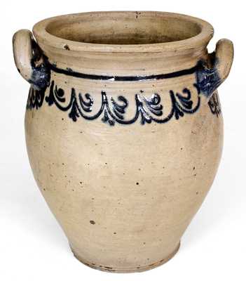 Rare Early Stoneware Jar w/ Elaborate Decoration, probably James Morgan, Cheesequake, NJ