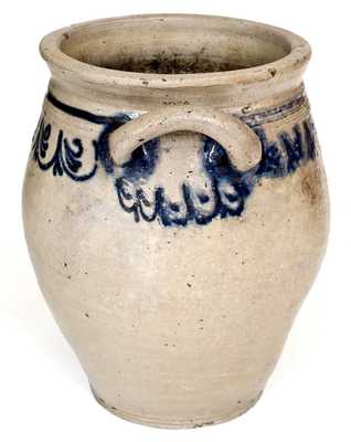 Rare Early Stoneware Jar w/ Elaborate Decoration, probably James Morgan, Cheesequake, NJ