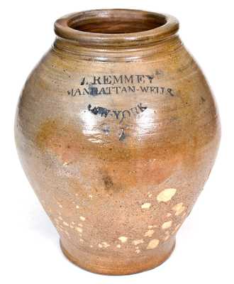 Rare J. REMMEY / MANHATTAN-WELLS / NEW-YORK Stoneware Jar w/ Incised Decoration