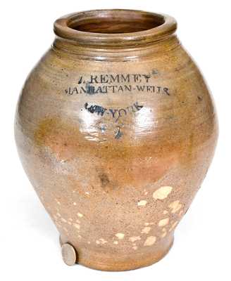 Rare J. REMMEY / MANHATTAN-WELLS / NEW-YORK Stoneware Jar w/ Incised Decoration