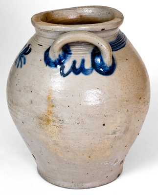 2 Gal. Stoneware Jar w/ Bold Decoration, probably Cheesequake, NJ, 18th century