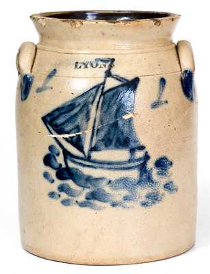 Very Rare LYONS Crock w/ Ship Design