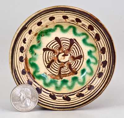 Rare and Important Miniature Slip-Decorated Redware Bowl, Henry Adam, Hagerstown, MD