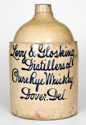 Levy & Glosking, / Distillers of / Pure Rye Whiskey / Dover. Del. Stoneware Jug