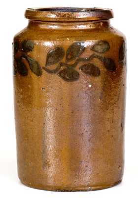 Rare Small-Sized Zigler (Timberville, VA)  Stoneware Jar w/ Cobalt Vine Decoration, c1830