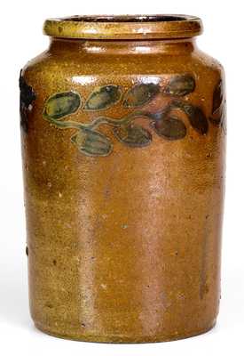 Rare Small-Sized Zigler (Timberville, VA)  Stoneware Jar w/ Cobalt Vine Decoration, c1830