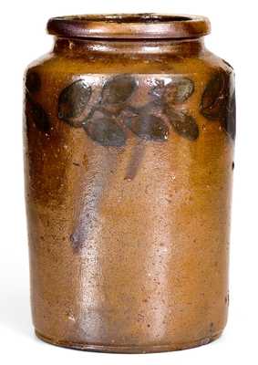 Rare Small-Sized Zigler (Timberville, VA)  Stoneware Jar w/ Cobalt Vine Decoration, c1830