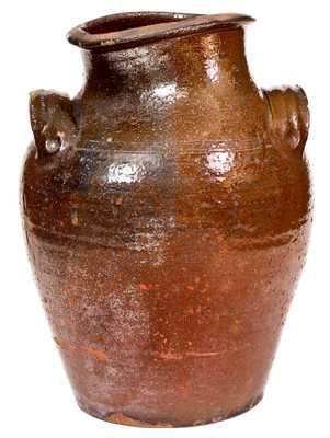 Scarce Great Road Glazed Redware Jar, Southwestern VA or Eastern TN, mid 19th century