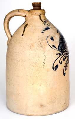 Rare J REILEY & CO. / LANSINGBURGH, NY Stoneware Jug w/ Cobalt Bird-in-Nest Design