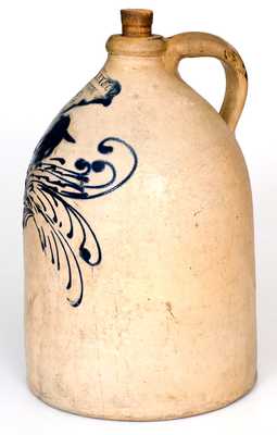 Rare J REILEY & CO. / LANSINGBURGH, NY Stoneware Jug w/ Cobalt Bird-in-Nest Design