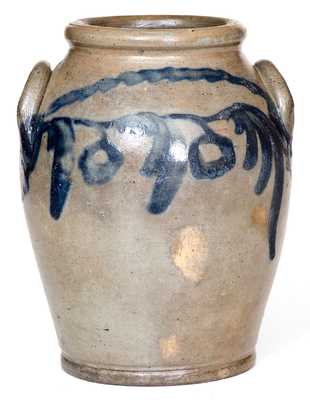 Rare Small-Sized Remmey (Philadelphia) Stoneware Presentation Jar, circa 1830