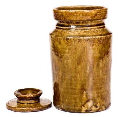 Rare Small-Sized Alkaline-Glazed Stoneware Churn with Lid, SC origin, circa 1880