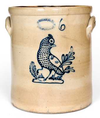 Fine J. BURGER, JR. / ROCHESTER. N.Y. Six-Gallon Stoneware Crock w/ Game Bird Decoration