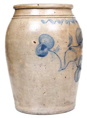 Pruntytown, West Virginia Stoneware Canning Jar w/ Cobalt Floral Decoration