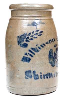 Wilkinson & Fleming / Shinnston, W. VA Stoneware Jar w/ Bold Stenciled Rose Decoration