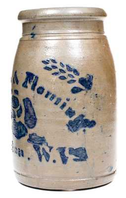 Wilkinson & Fleming / Shinnston, W. VA Stoneware Jar w/ Bold Stenciled Rose Decoration