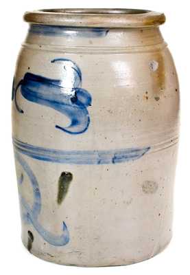 Rare Uniontown, PA Stoneware Jar w/ Cobalt Trumpet Flower Design