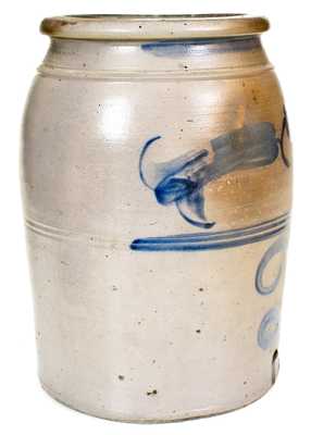 Rare Uniontown, PA Stoneware Jar w/ Cobalt Trumpet Flower Design