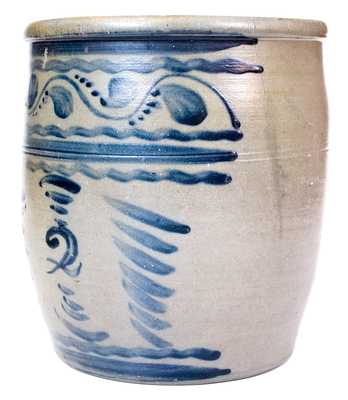 2 Gal. Greensboro, PA Stoneware Cream Jar with Elaborate Freehand Decoration