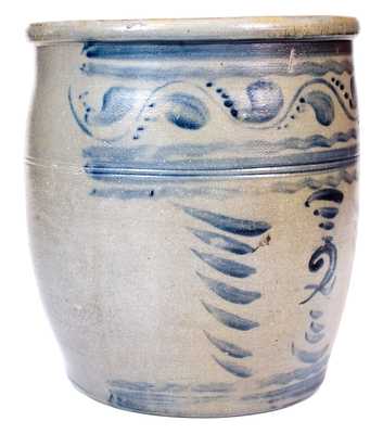 2 Gal. Greensboro, PA Stoneware Cream Jar with Elaborate Freehand Decoration