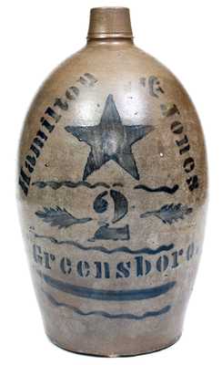 2 Gal. Hamilton & Jones / Greensboro Stoneware Jug with Bold Stenciled Star