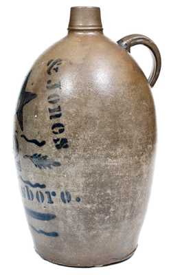2 Gal. Hamilton & Jones / Greensboro Stoneware Jug with Bold Stenciled Star
