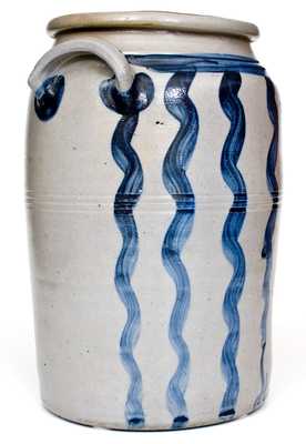 Outstanding 4 Gal. Greensboro, PA Stoneware Jar w/ Bold Vertical Striped Decoration