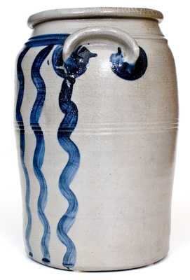 Outstanding 4 Gal. Greensboro, PA Stoneware Jar w/ Bold Vertical Striped Decoration
