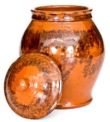 Outstanding I. BELL (John Bell, Waynesboro, PA) Redware Lidded Jar