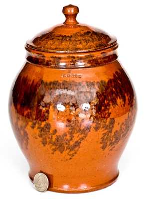 Outstanding I. BELL (John Bell, Waynesboro, PA) Redware Lidded Jar