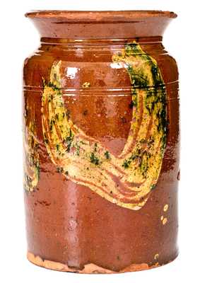 Exceptional Redware Jar w/ Copper Slip Decoration, att. Nathaniel Seymour, West Hartford, CT