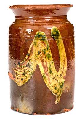 Exceptional Redware Jar w/ Copper Slip Decoration, att. Nathaniel Seymour, West Hartford, CT
