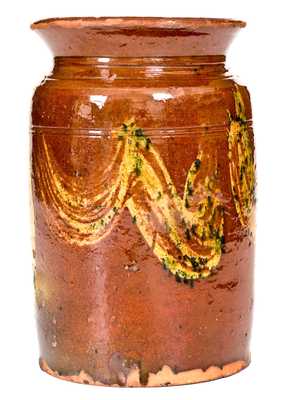 Exceptional Redware Jar w/ Copper Slip Decoration, att. Nathaniel Seymour, West Hartford, CT