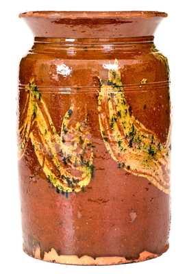 Exceptional Redware Jar w/ Copper Slip Decoration, att. Nathaniel Seymour, West Hartford, CT