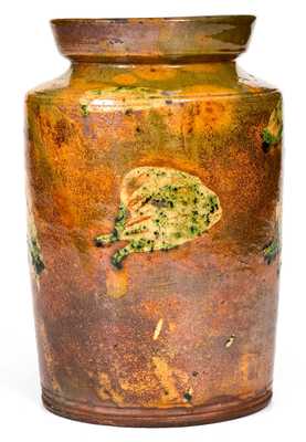 Fine Redware Jar w/ Copper Slip, attrib. Nathaniel Seymour, West Hartford, CT