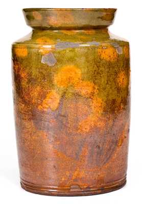 Fine Redware Jar w/ Copper Slip, attrib. Nathaniel Seymour, West Hartford, CT