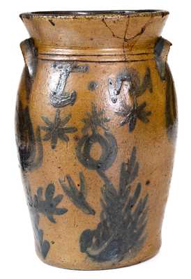 Extremely Rare Miniature Jane Lew, West Virginia, Stoneware Churn w/ Elaborate Decoration