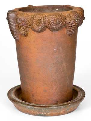 Very Rare Morgantown, WV Stoneware Flowerpot with Molded Nuts and Pine Cones