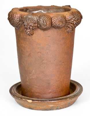 Very Rare Morgantown, WV Stoneware Flowerpot with Molded Nuts and Pine Cones