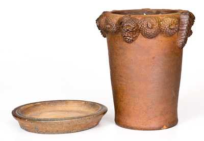 Very Rare Morgantown, WV Stoneware Flowerpot with Molded Nuts and Pine Cones