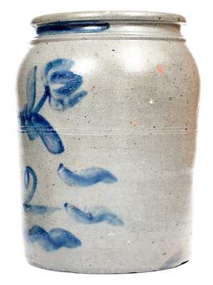 2 Gal. Western PA Stoneware Jar with Freehand Tulip Decoration