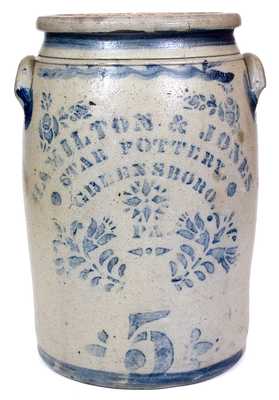 5 Gal. HAMILTON & JONES / STAR POTTERY / GREENSBORO, PA Stoneware Jar