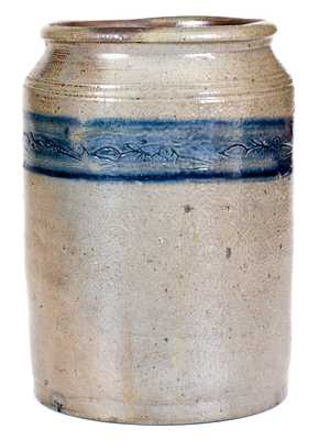 Branch Green, Philadelphia Stoneware Jar w/ Coggled Bird Decoration