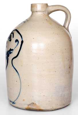 Very Rare FORT EDWARD / POTTERY CO. Stoneware Jug with Cobalt Man s Profile