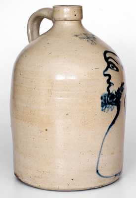 Very Rare FORT EDWARD / POTTERY CO. Stoneware Jug with Cobalt Man's Profile