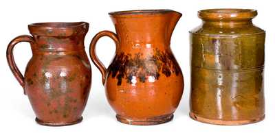 Three Pieces of Glazed Redware, American, 19th century