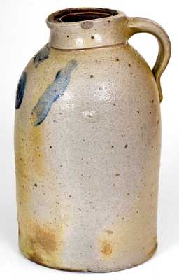 Roseville, OH Stoneware Handled Canning Jar w/ Cobalt Apple Decoration