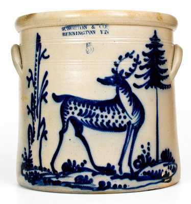 Exceptional 5 Gal. J. NORTON & CO. / BENNINGTON, VT Stoneware Deer Crock