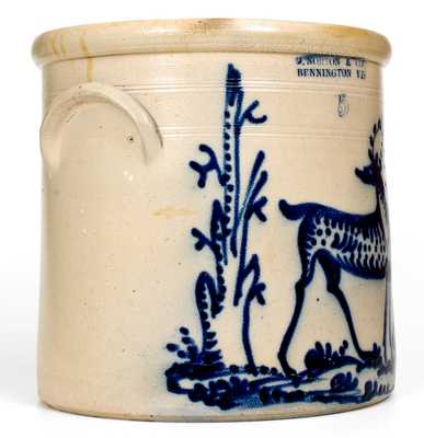 Exceptional 5 Gal. J. NORTON & CO. / BENNINGTON, VT Stoneware Deer Crock