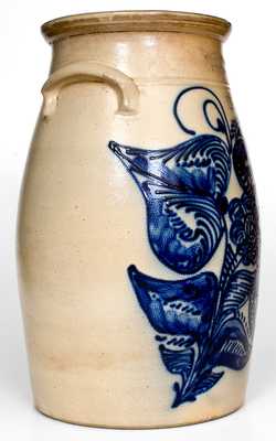 Exceptional WHITE & WOOD / BINGHAMTON, NY 8 Gal. Stoneware Churn w/ Extensive Decoration